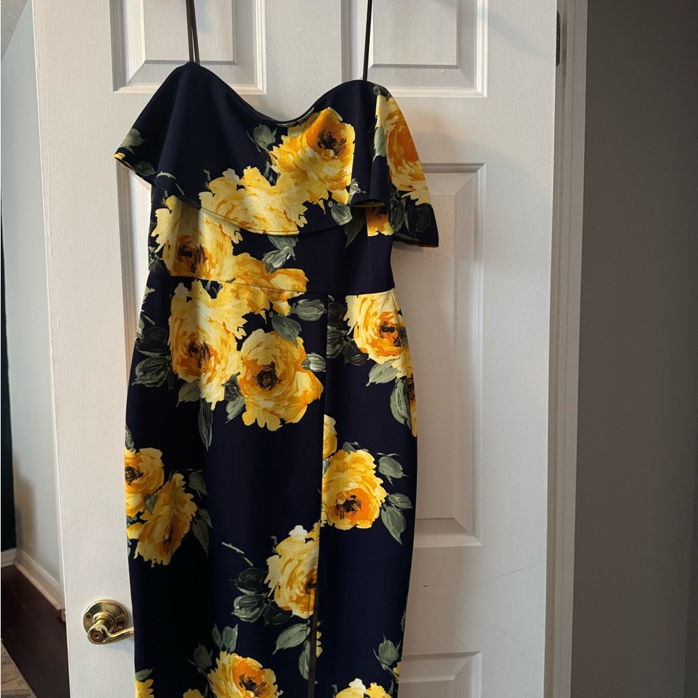 Floral Strapless Dress with Yellow Roses